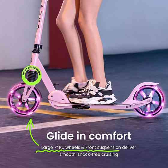 AERO MOBILITY Kick Scooter for Kids 6+, Teens & Adults | Light Up Wheels, Hand Brake, Rubber Deck Ma Richmond