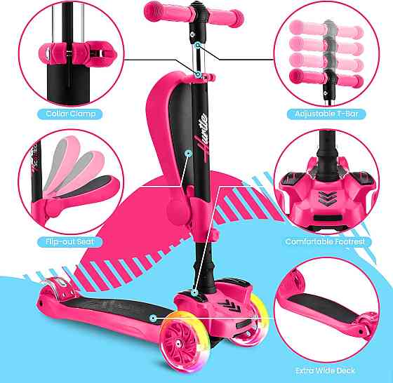 Hurtle 3-Wheeled Scooter for Kids - Wheel LED Lights, Adjustable Lean-to-Steer Handlebar, and Foldab Richmond