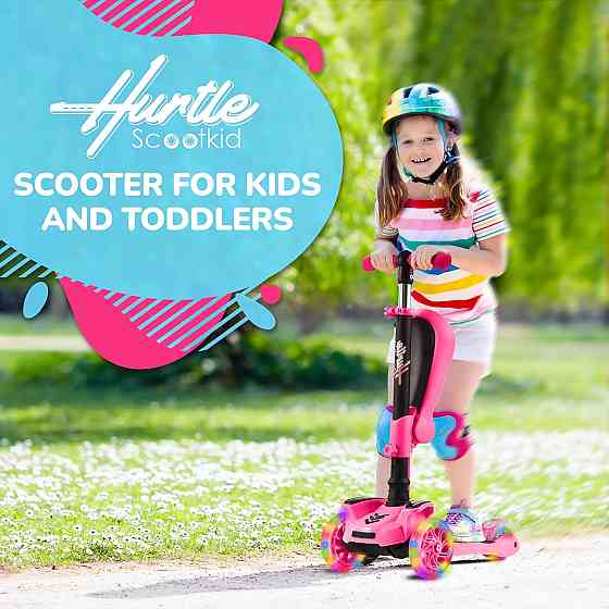 Hurtle 3-Wheeled Scooter for Kids - Wheel LED Lights, Adjustable Lean-to-Steer Handlebar, and Foldab Richmond