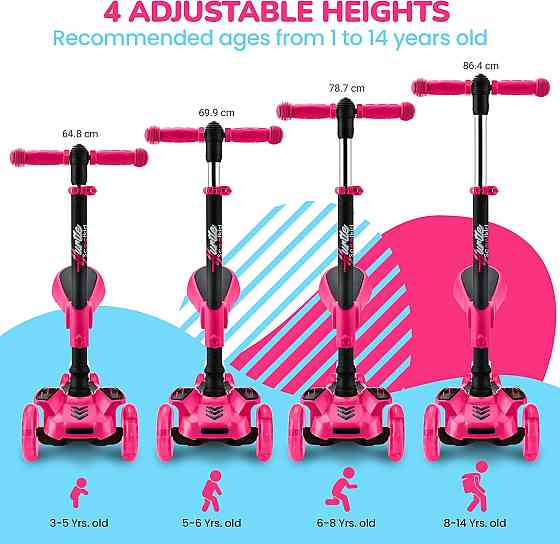 Hurtle 3-Wheeled Scooter for Kids - Wheel LED Lights, Adjustable Lean-to-Steer Handlebar, and Foldab Richmond