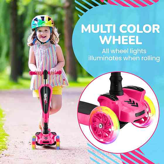 Hurtle 3-Wheeled Scooter for Kids - Wheel LED Lights, Adjustable Lean-to-Steer Handlebar, and Foldab Richmond