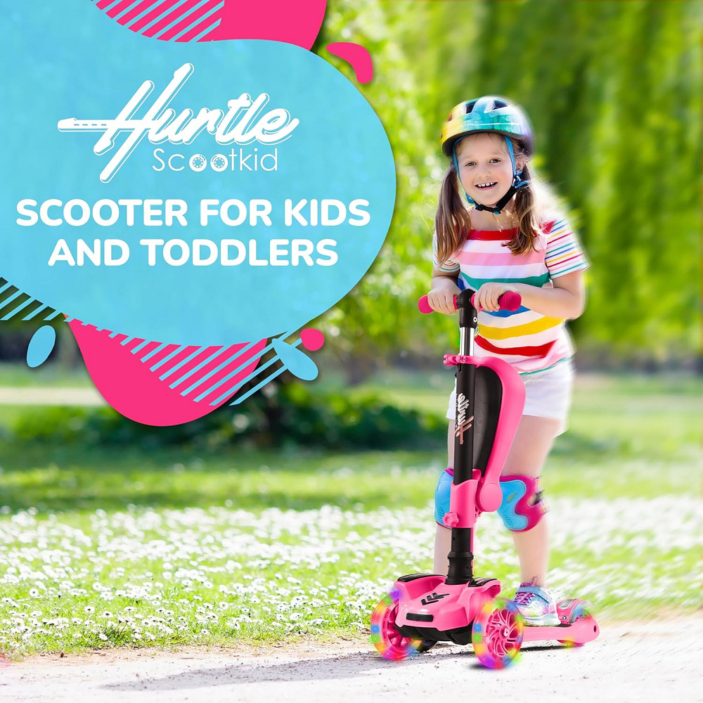 Hurtle 3-Wheeled Scooter for Kids - Wheel LED Lights, Adjustable Lean-to-Steer Handlebar, and Foldab Richmond - photo 3