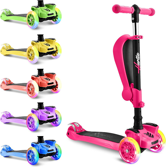 Hurtle 3-Wheeled Scooter for Kids - Wheel LED Lights, Adjustable Lean-to-Steer Handlebar, and Foldab Richmond - photo 2