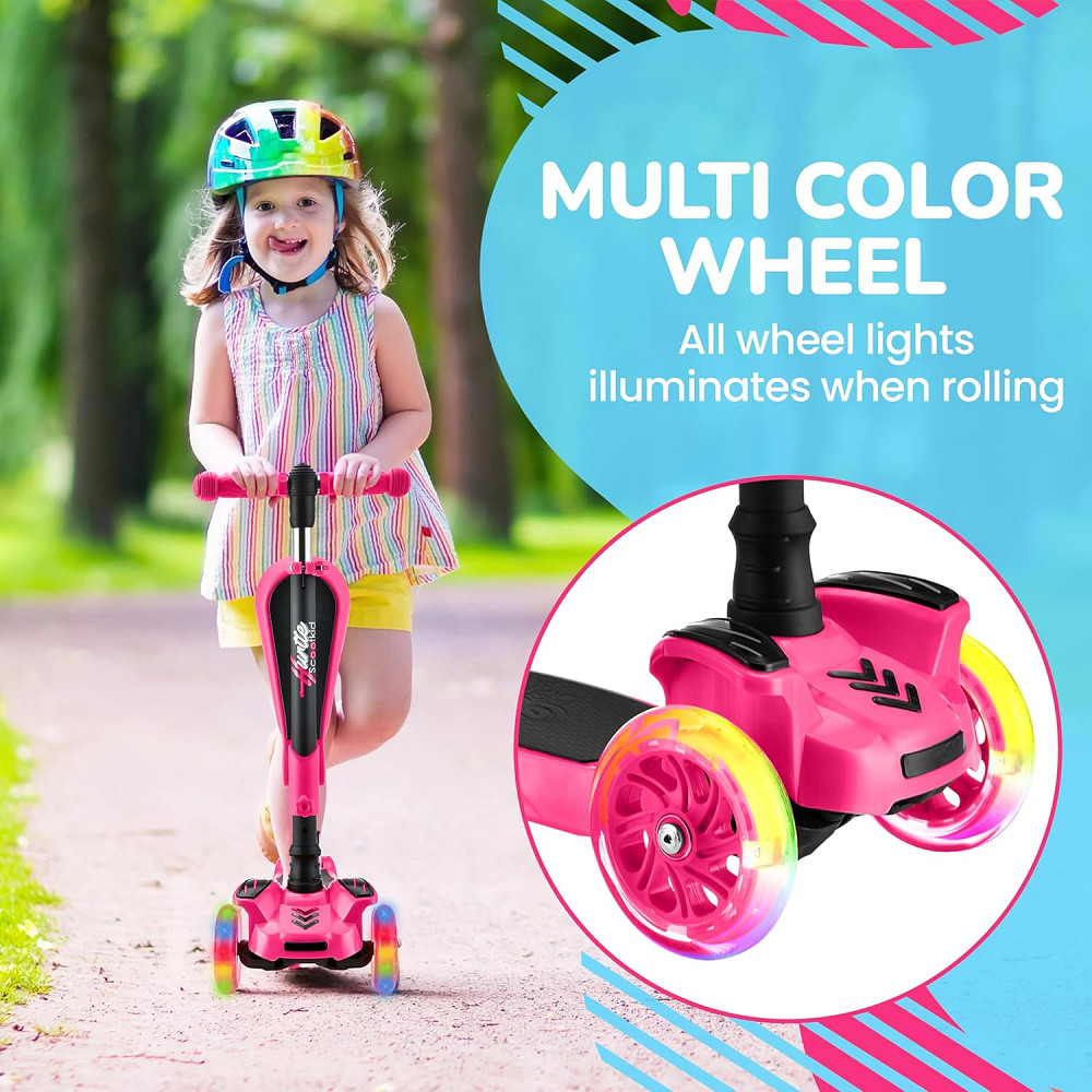 Hurtle 3-Wheeled Scooter for Kids - Wheel LED Lights, Adjustable Lean-to-Steer Handlebar, and Foldab Richmond - photo 6