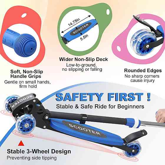 Scooter for Kids 3-5 5-7,Light up 3 Wheels Kick Scooter,Heavy Duty Folding Lean-to-Steer Scooters wi Richmond