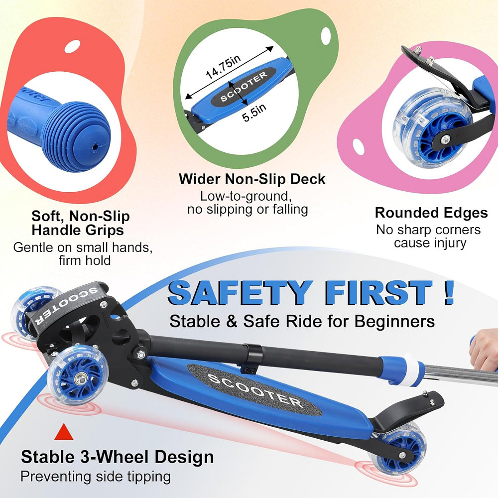 Scooter for Kids 3-5 5-7,Light up 3 Wheels Kick Scooter,Heavy Duty Folding Lean-to-Steer Scooters wi Richmond - photo 3