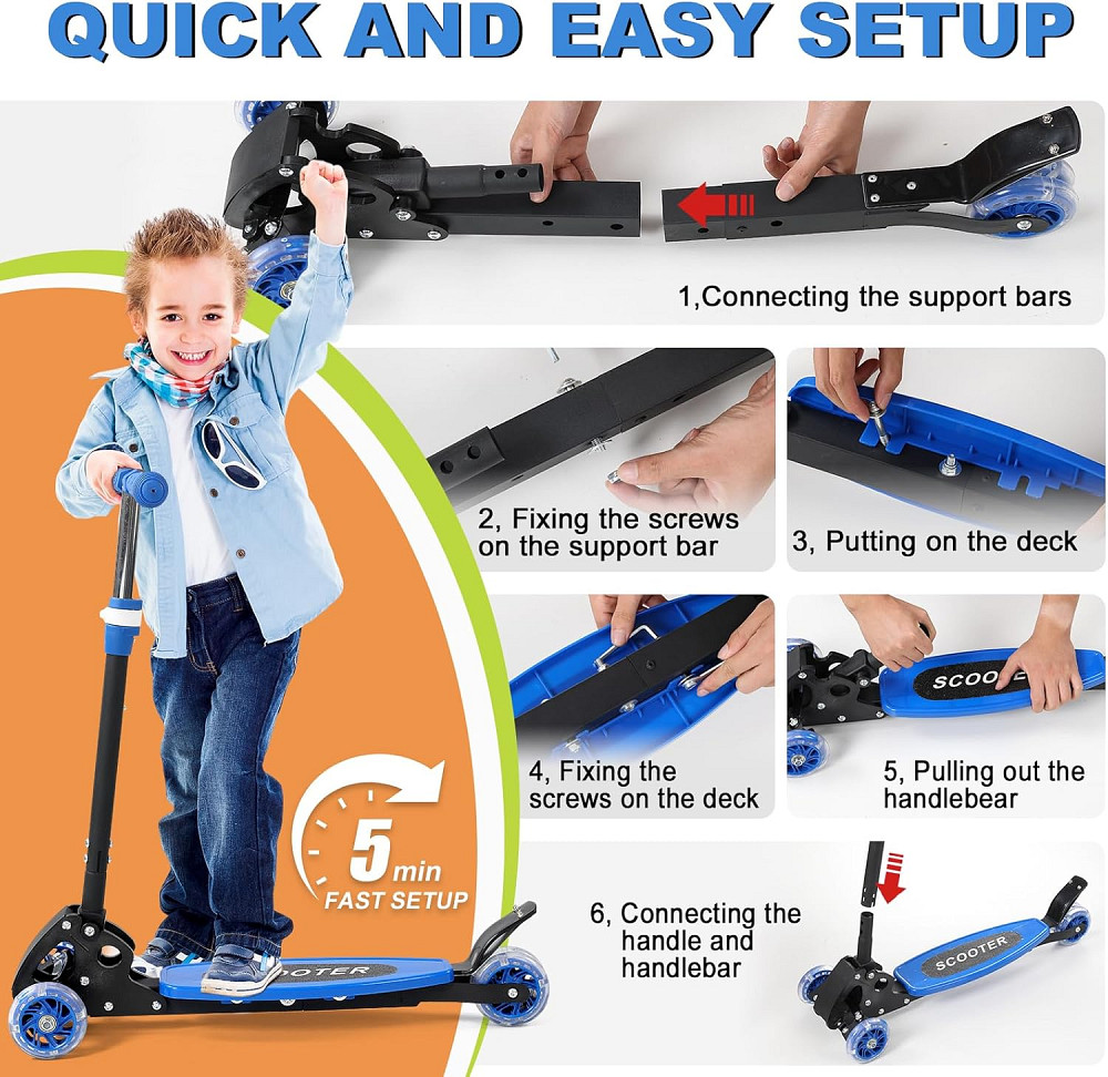 Scooter for Kids 3-5 5-7,Light up 3 Wheels Kick Scooter,Heavy Duty Folding Lean-to-Steer Scooters wi Richmond - photo 8