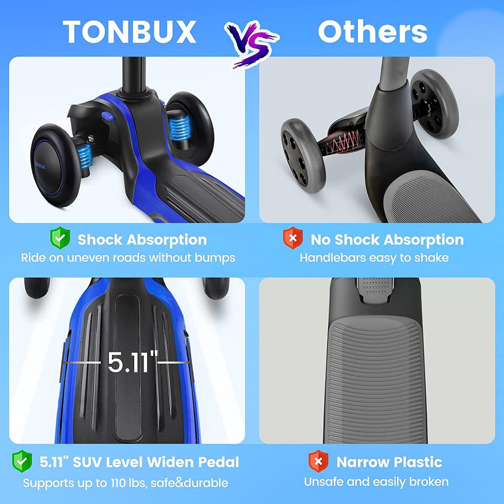 TONBUX Kids Scooter for Age 3-12, Toddler Scooter with 4 Adjustable Heights, Light Up 3-Wheels Scoot Richmond - photo 3