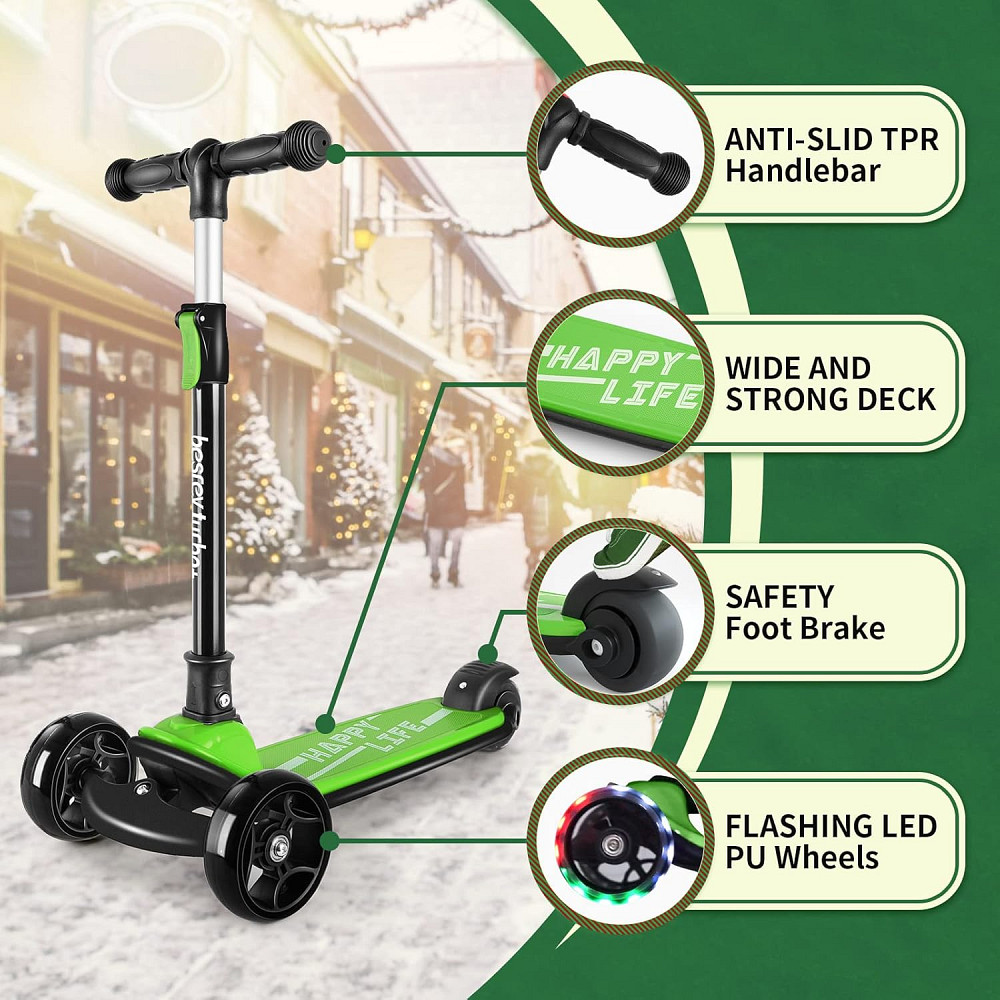 Besrey Kick Scooter for Kids Ages 3-10, 3-Wheel Folding Scooter with Adjustable Height, LED Light Wh Richmond - photo 3