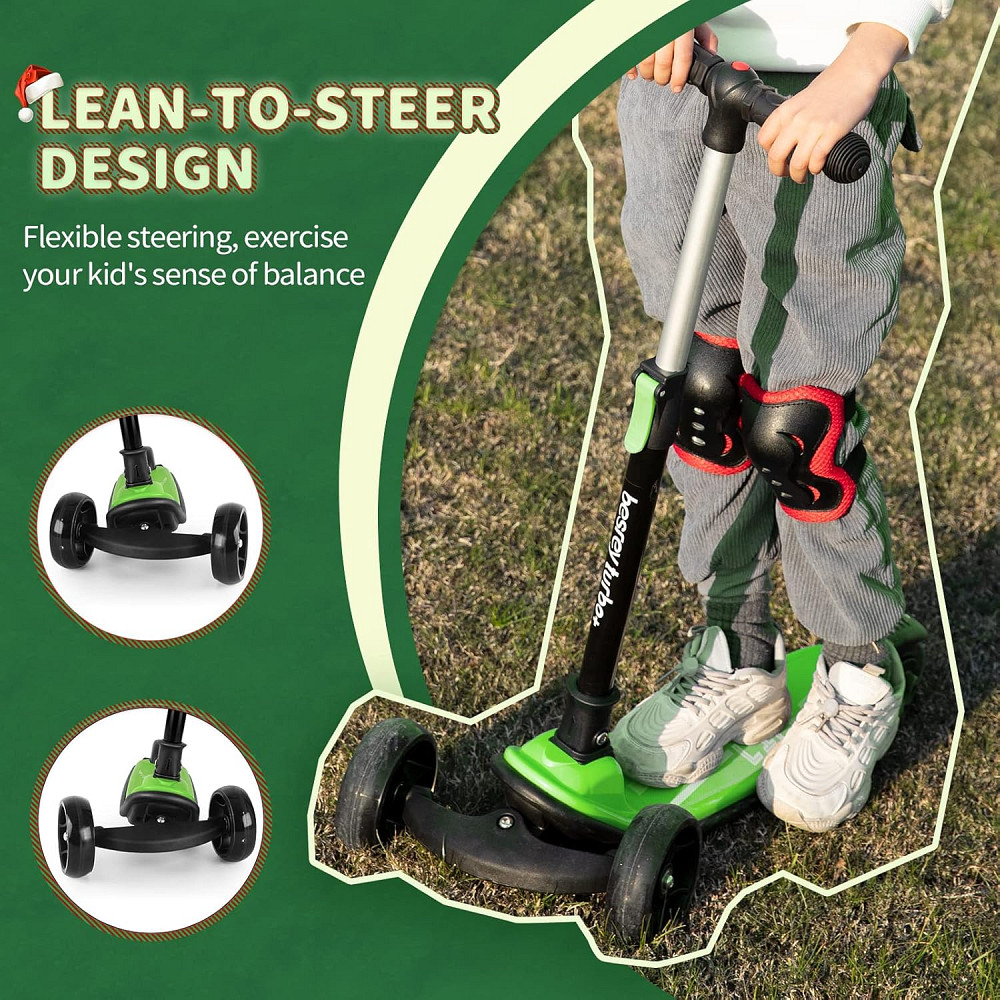 Besrey Kick Scooter for Kids Ages 3-10, 3-Wheel Folding Scooter with Adjustable Height, LED Light Wh Richmond - photo 4