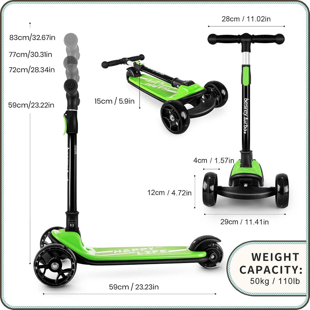 Besrey Kick Scooter for Kids Ages 3-10, 3-Wheel Folding Scooter with Adjustable Height, LED Light Wh Richmond - photo 8