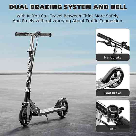 Scooters for Kids 8-12, Teens & Adults - Lightweight, Foldable, 8-Inch Big Wheels, Hand Brake & Bell Richmond