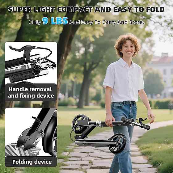 Scooters for Kids 8-12, Teens & Adults - Lightweight, Foldable, 8-Inch Big Wheels, Hand Brake & Bell Richmond