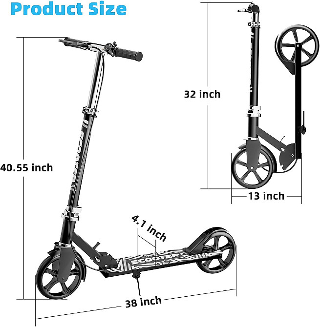 Scooters for Kids 8-12, Teens & Adults - Lightweight, Foldable, 8-Inch Big Wheels, Hand Brake & Bell Richmond - photo 7