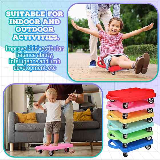6 Pieces Sports Scooter Board Bulk Sitting Scooter Board with Handles Plastic Casters Sport Flat Sco Richmond
