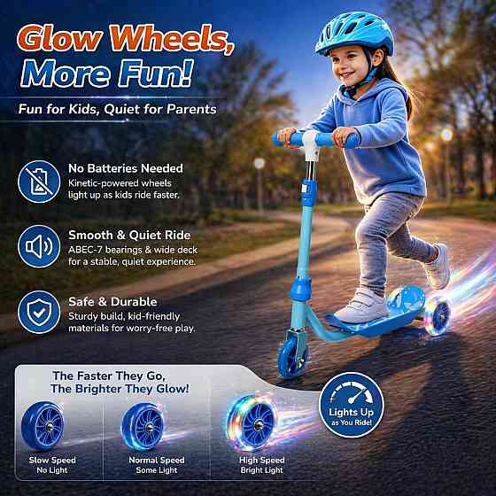Kids Scooter Ages 3-7 - Three Wheel Preschool Toddler Kick Scooters,Safer Steering,Light Up Wheels,  Richmond