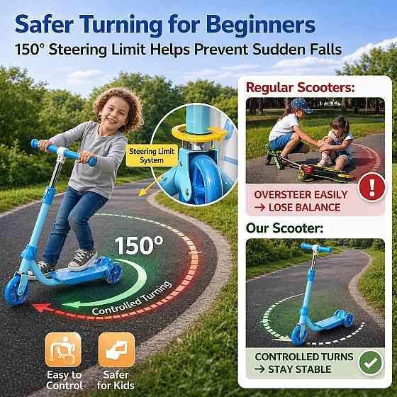 Kids Scooter Ages 3-7 - Three Wheel Preschool Toddler Kick Scooters,Safer Steering,Light Up Wheels,  Richmond