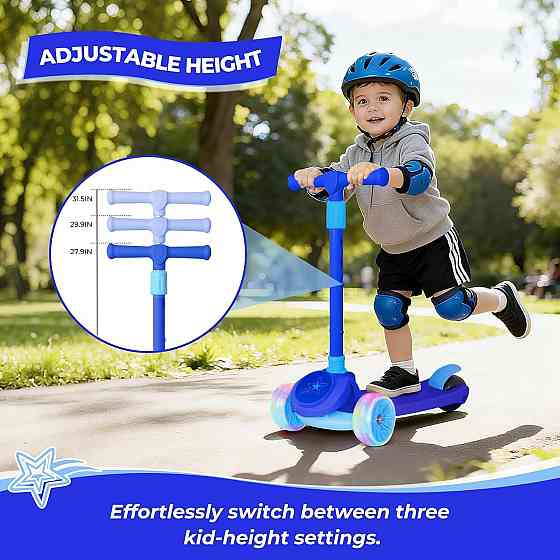 Nattork Kids Scooter for Girls Boys with Light Up Wheels, 3 Adjustable Height Handlebars, Lean-to-St Richmond