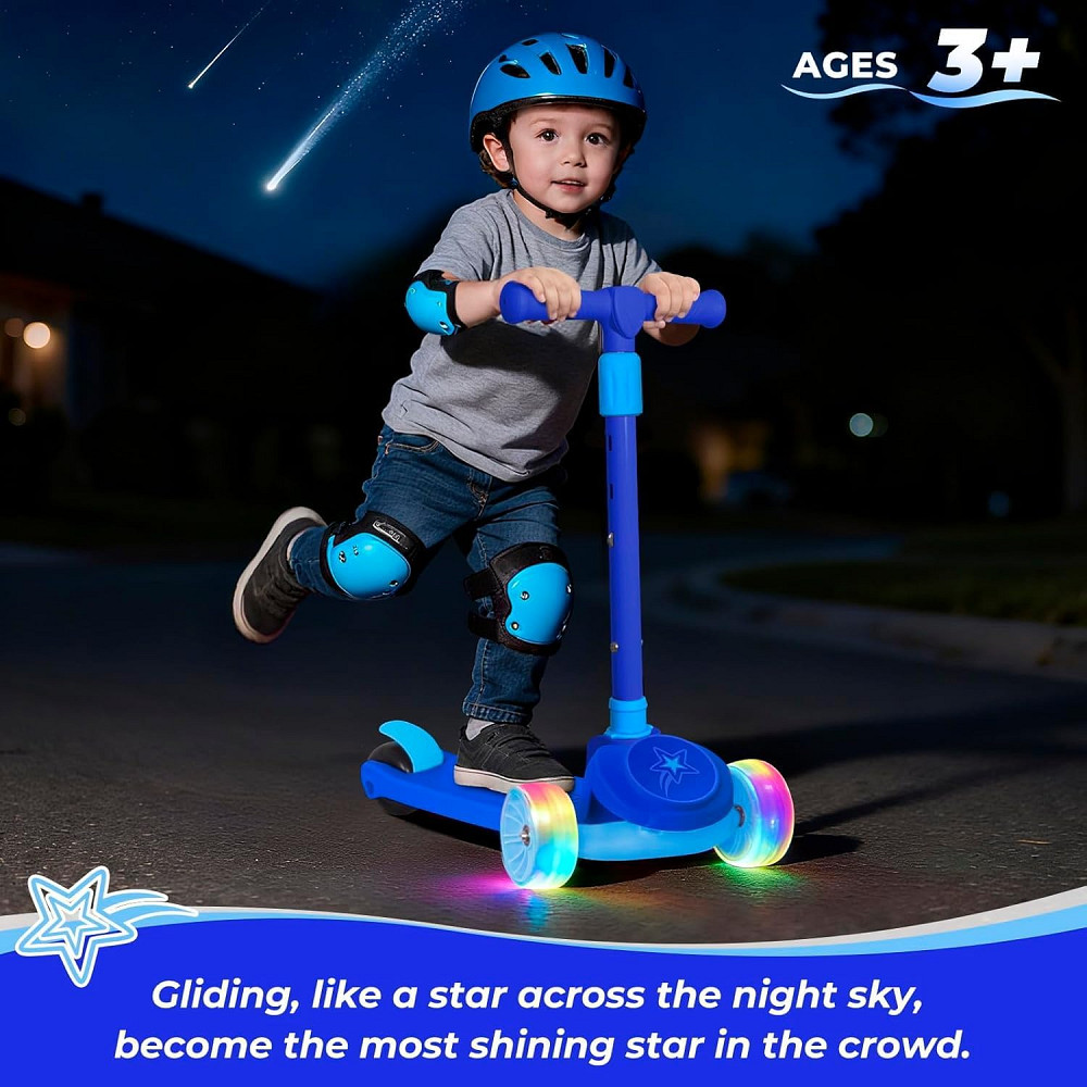 Nattork Kids Scooter for Girls Boys with Light Up Wheels, 3 Adjustable Height Handlebars, Lean-to-St Richmond - photo 2
