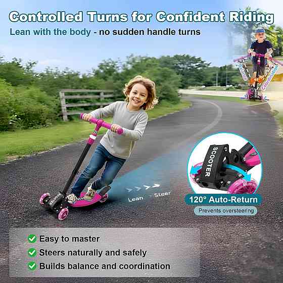 3 Wheel Kids Kick Scooter for Ages 3-12, Lean-to-Steer, Light-Up Wheels, 3-Level Adjustable Handleba Richmond