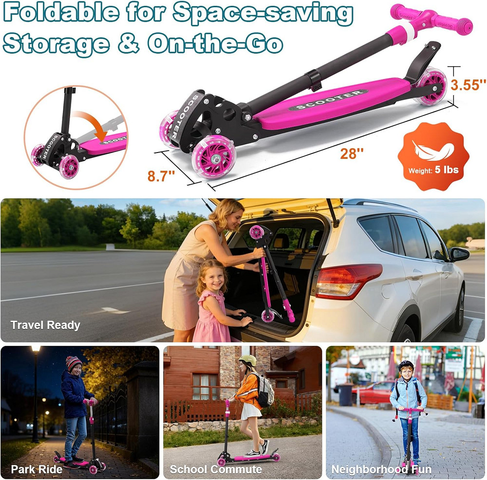 3 Wheel Kids Kick Scooter for Ages 3-12, Lean-to-Steer, Light-Up Wheels, 3-Level Adjustable Handleba Richmond - photo 8
