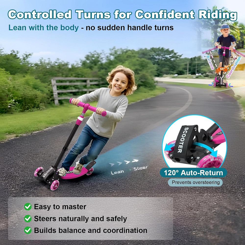 3 Wheel Kids Kick Scooter for Ages 3-12, Lean-to-Steer, Light-Up Wheels, 3-Level Adjustable Handleba Richmond - photo 3