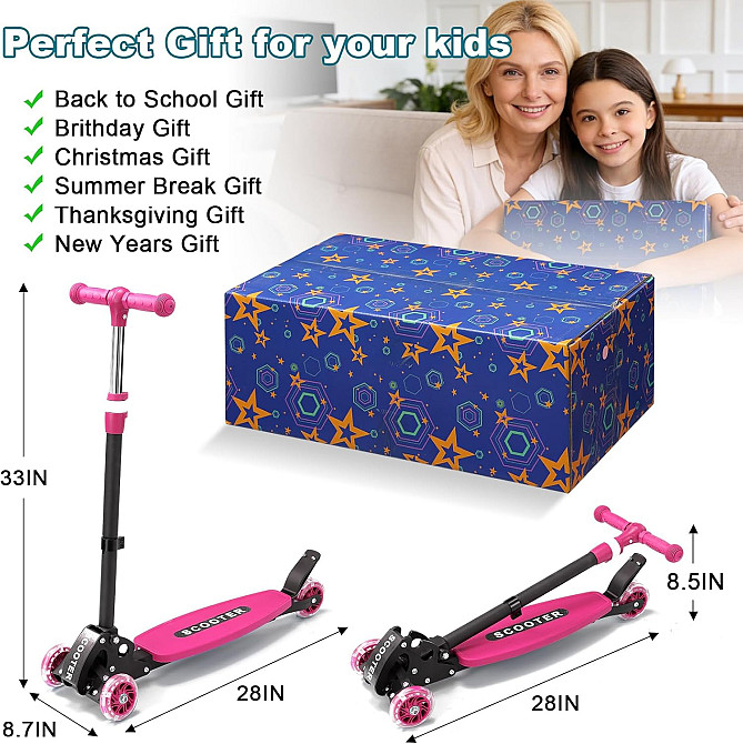 3 Wheel Kids Kick Scooter for Ages 3-12, Lean-to-Steer, Light-Up Wheels, 3-Level Adjustable Handleba Richmond - photo 9