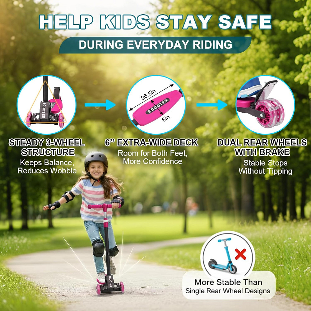 3 Wheel Kids Kick Scooter for Ages 3-12, Lean-to-Steer, Light-Up Wheels, 3-Level Adjustable Handleba Richmond - photo 2