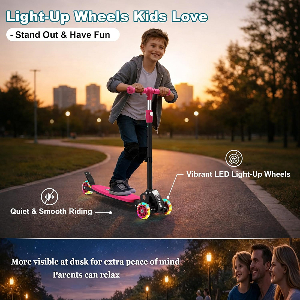 3 Wheel Kids Kick Scooter for Ages 3-12, Lean-to-Steer, Light-Up Wheels, 3-Level Adjustable Handleba Richmond - photo 4