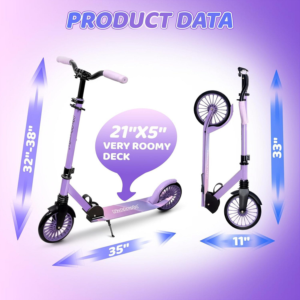 Nattork Kick Scooter for Age 6+ Kids Teens Adults, Max Load 240 LBS, Adjustable Height Foldable with Richmond - photo 6