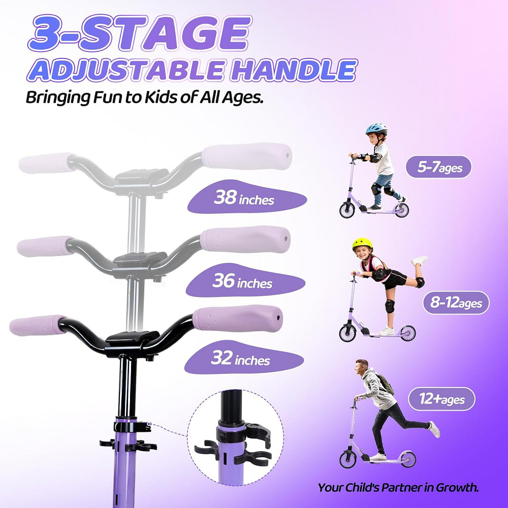 Nattork Kick Scooter for Age 6+ Kids Teens Adults, Max Load 240 LBS, Adjustable Height Foldable with Richmond - photo 4