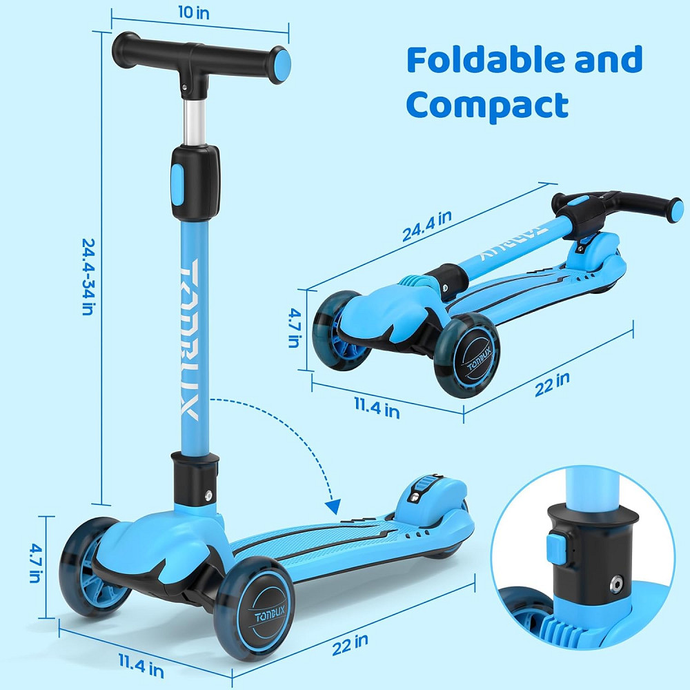 TONBUX Kids Scooter, Light Up 3 Wheel Kick Scooters for Kids 3-12, Folding Scooters with Adjustable  Richmond - photo 9