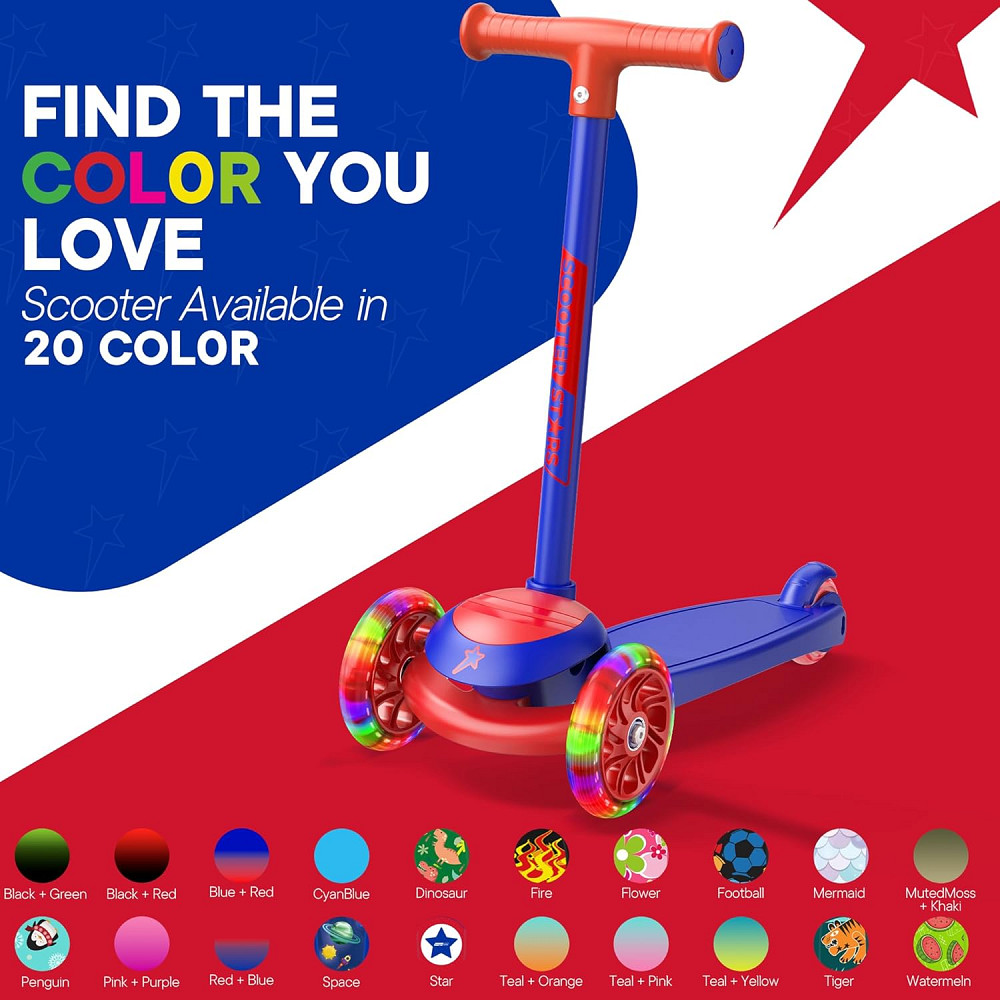 3 Wheel Scooter for Kids, Smooth Light Up LED Front Wheels, Wide Anti Slip Deck, Rear Foot Brake, Ea Richmond - photo 7