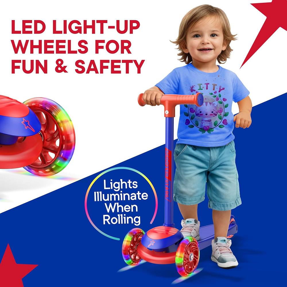 3 Wheel Scooter for Kids, Smooth Light Up LED Front Wheels, Wide Anti Slip Deck, Rear Foot Brake, Ea Richmond - photo 6