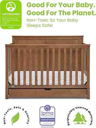 Simmons Kids Logan 6-in-1 Convertible Crib with Underdrawer - Greenguard Gold Certified, Chestnut Richmond