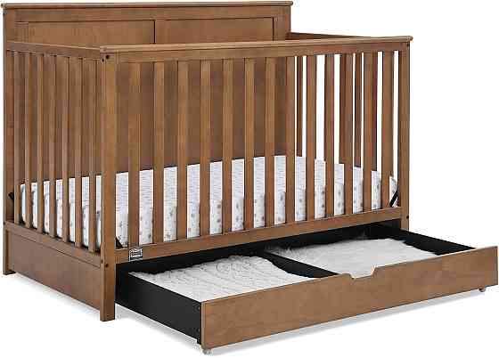 Simmons Kids Logan 6-in-1 Convertible Crib with Underdrawer - Greenguard Gold Certified, Chestnut Richmond
