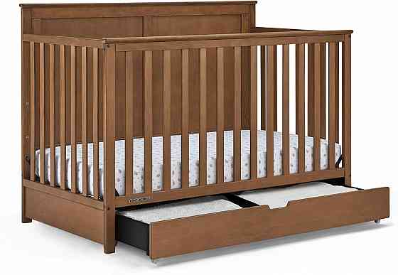 Simmons Kids Logan 6-in-1 Convertible Crib with Underdrawer - Greenguard Gold Certified, Chestnut Richmond