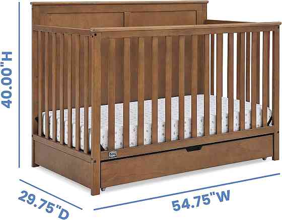 Simmons Kids Logan 6-in-1 Convertible Crib with Underdrawer - Greenguard Gold Certified, Chestnut Richmond