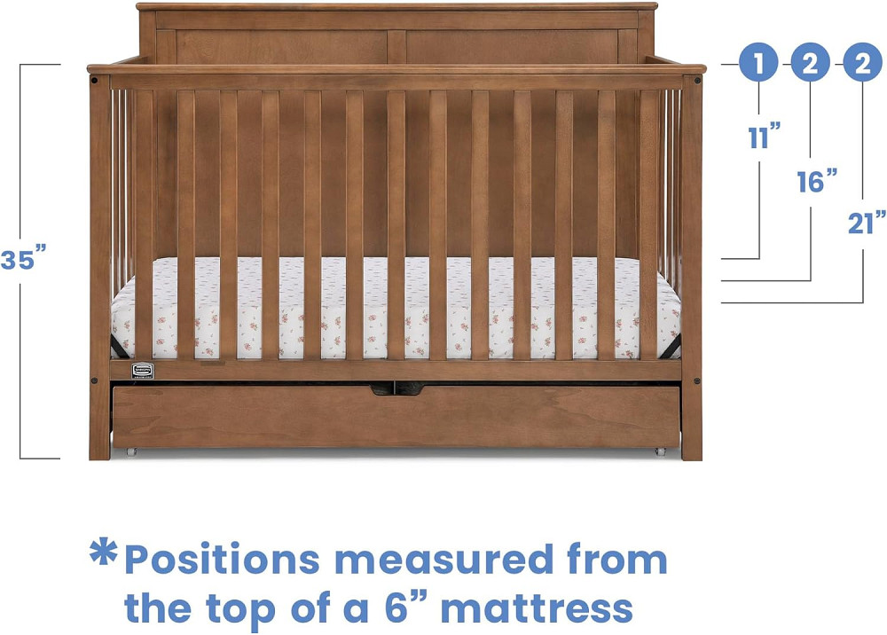 Simmons Kids Logan 6-in-1 Convertible Crib with Underdrawer - Greenguard Gold Certified, Chestnut Richmond - photo 7