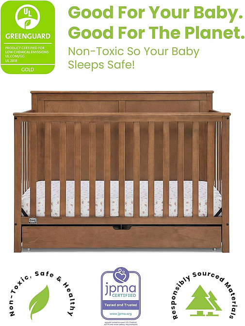 Simmons Kids Logan 6-in-1 Convertible Crib with Underdrawer - Greenguard Gold Certified, Chestnut Richmond - photo 4