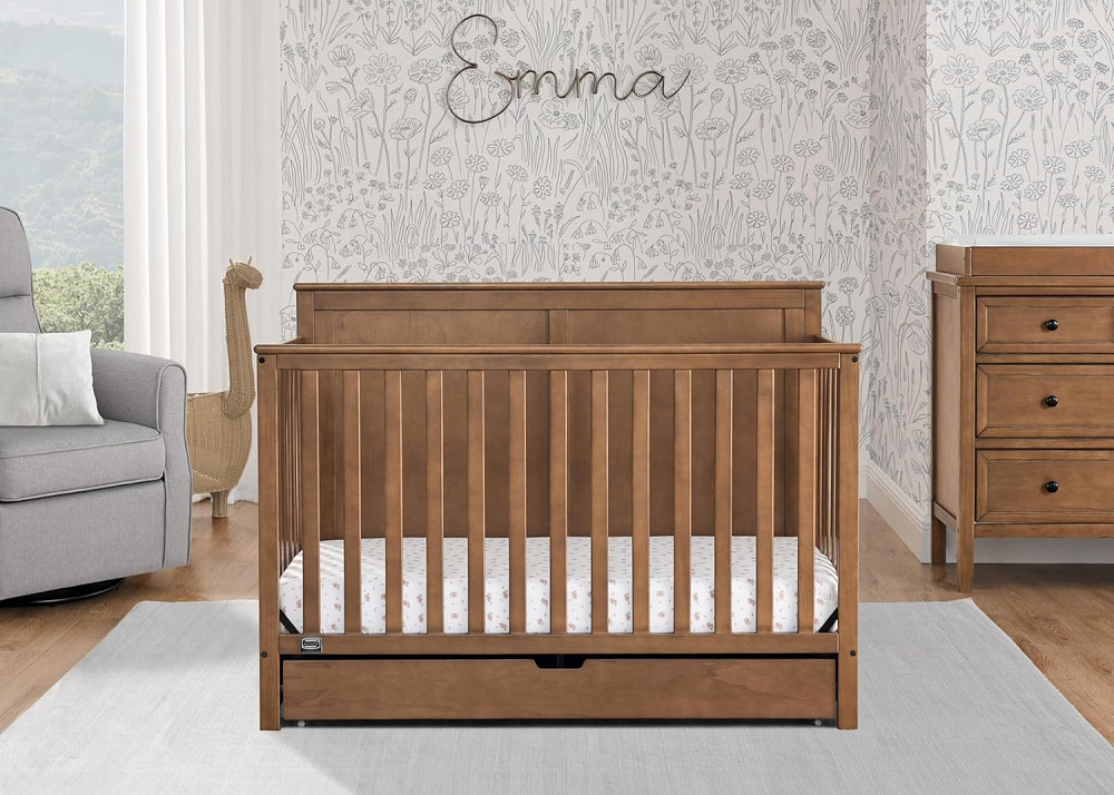 Simmons Kids Logan 6-in-1 Convertible Crib with Underdrawer - Greenguard Gold Certified, Chestnut Richmond - photo 2