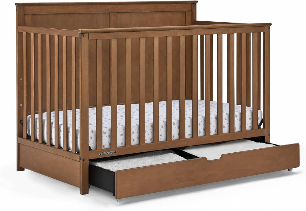 Simmons Kids Logan 6-in-1 Convertible Crib with Underdrawer - Greenguard Gold Certified, Chestnut Richmond - photo 1