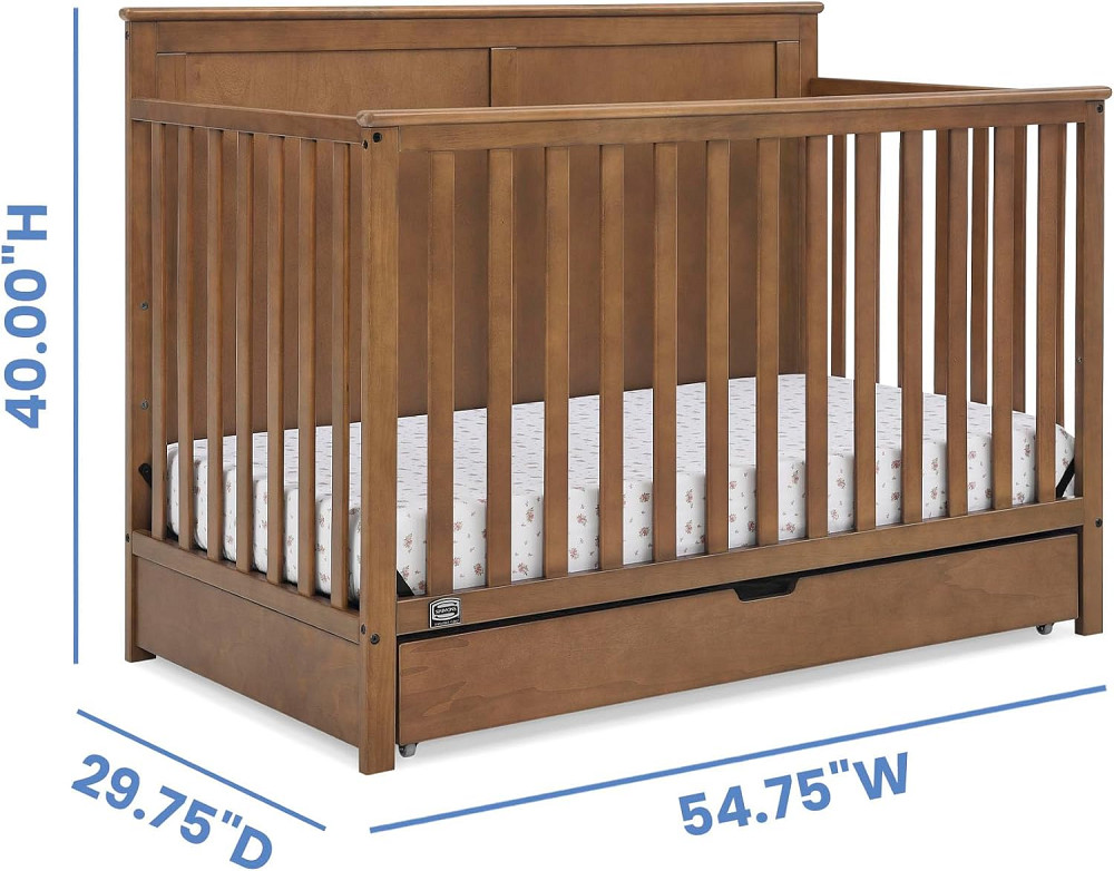 Simmons Kids Logan 6-in-1 Convertible Crib with Underdrawer - Greenguard Gold Certified, Chestnut Richmond - photo 3
