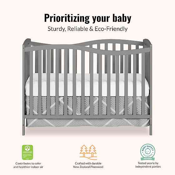 Dream On Me Chelsea 5-in-1 Convertible Full-Size Baby Crib in Steel Grey, GreenGuard Gold & BSA, Pin Richmond