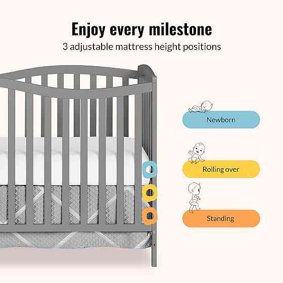 Dream On Me Chelsea 5-in-1 Convertible Full-Size Baby Crib in Steel Grey, GreenGuard Gold & BSA, Pin Richmond