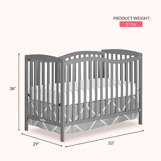 Dream On Me Chelsea 5-in-1 Convertible Full-Size Baby Crib in Steel Grey, GreenGuard Gold & BSA, Pin Richmond