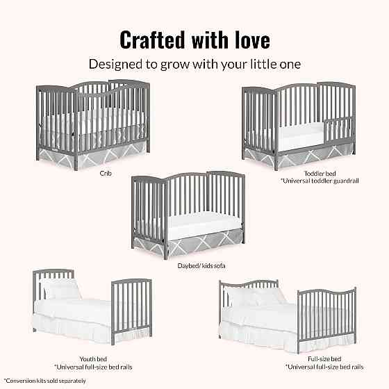 Dream On Me Chelsea 5-in-1 Convertible Full-Size Baby Crib in Steel Grey, GreenGuard Gold & BSA, Pin Richmond