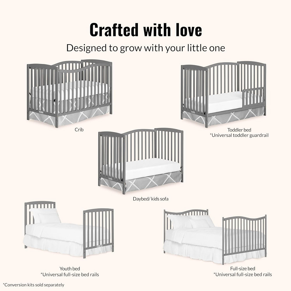 Dream On Me Chelsea 5-in-1 Convertible Full-Size Baby Crib in Steel Grey, GreenGuard Gold & BSA, Pin Richmond - photo 4