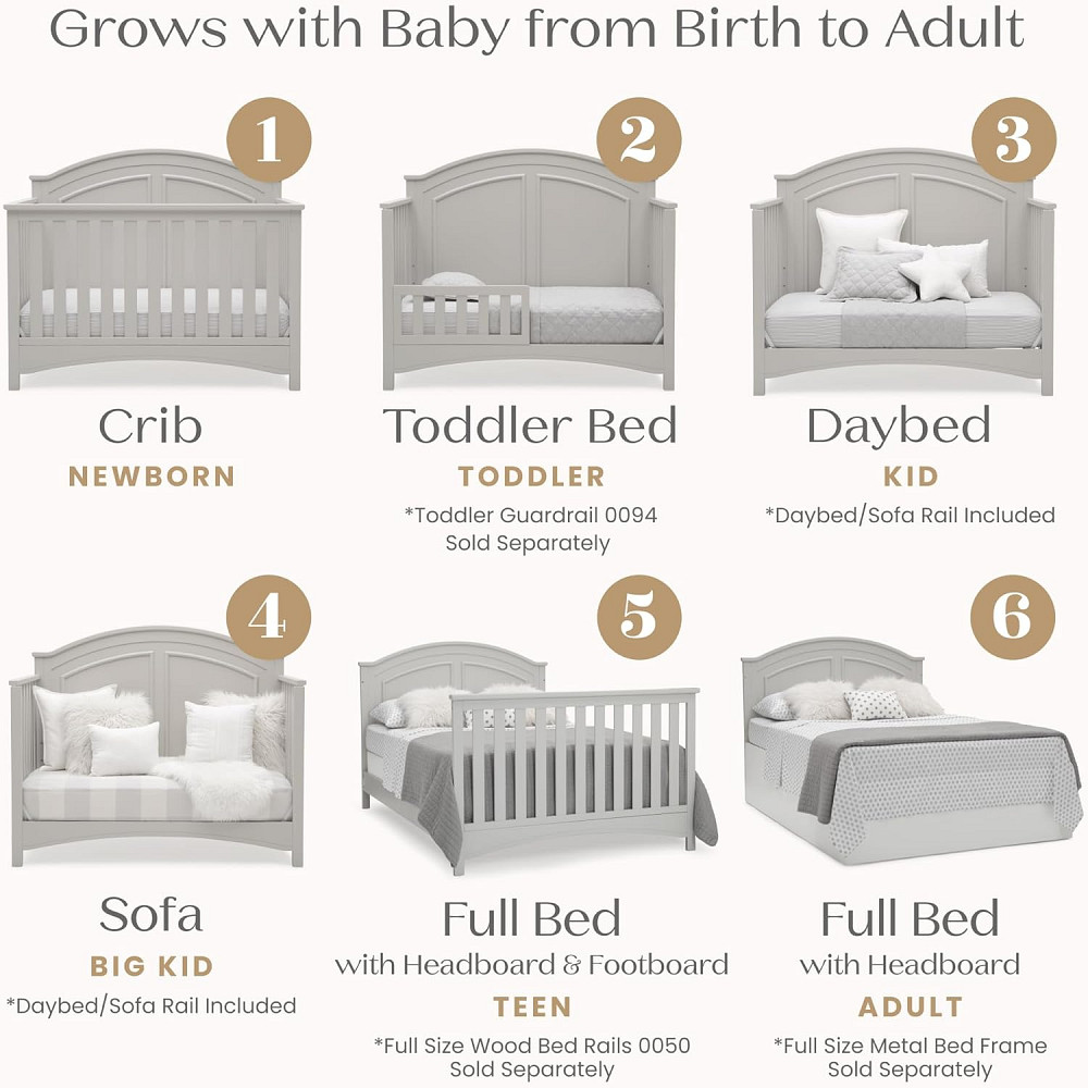 Delta Children Perry 6-in-1 Convertible Crib - Greenguard Gold Certified, Moonstruck Grey Richmond - photo 5