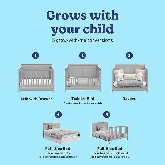 Graco Hadley 5-in-1 Convertible Crib with Drawer – GREENGUARD Gold Certified, Fits Standard Crib Mat Richmond